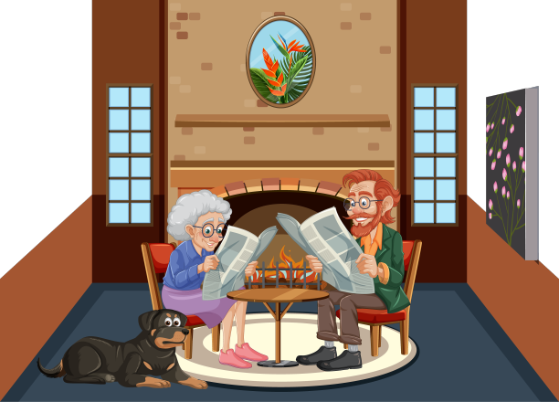 老祖父母夫妇一起看报纸图片下载