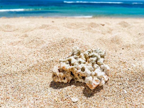白天，在巴厘岛努沙杜瓦海滩边缘的白色美丽珊瑚岩上图片下载