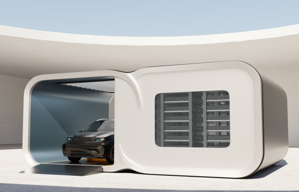 电动SUV在电池交换站更换电池组。电池组在正确的存储空间图片下载