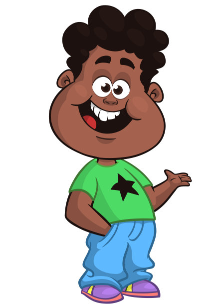 挥手微笑的可爱非洲裔男孩矢量卡通插画图片下载