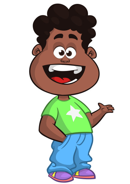 挥手微笑的可爱非洲裔男孩矢量卡通插画图片下载