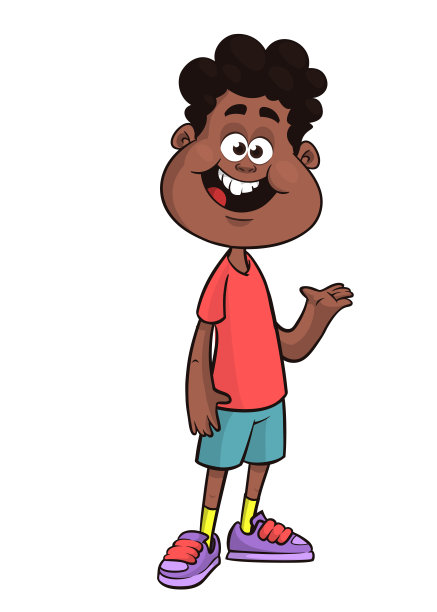 挥手微笑的可爱非洲裔男孩矢量卡通插画图片下载