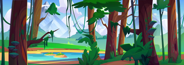 森林中的湖泊和高耸的岩石山脉图片下载