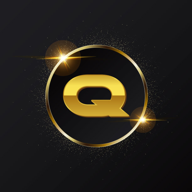 金色Q字母标志，圆形字母Q标志设计，贴片，字母组合，首字母标志，标志和符号，金色金属铬大写Q字母图片下载