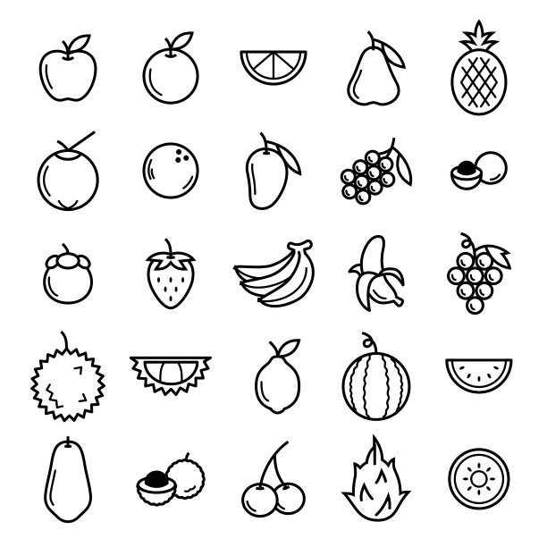 一套水果图标设置大纲风格图片下载