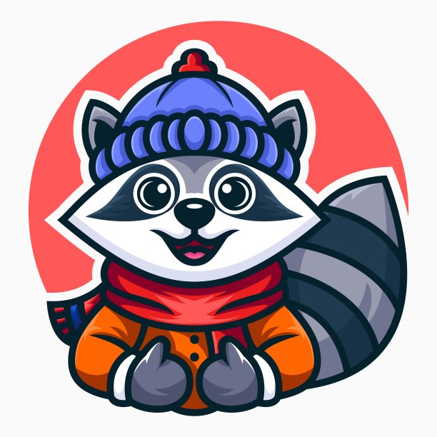 矢量插图冬季浣熊吉祥物卡通风格。图片下载