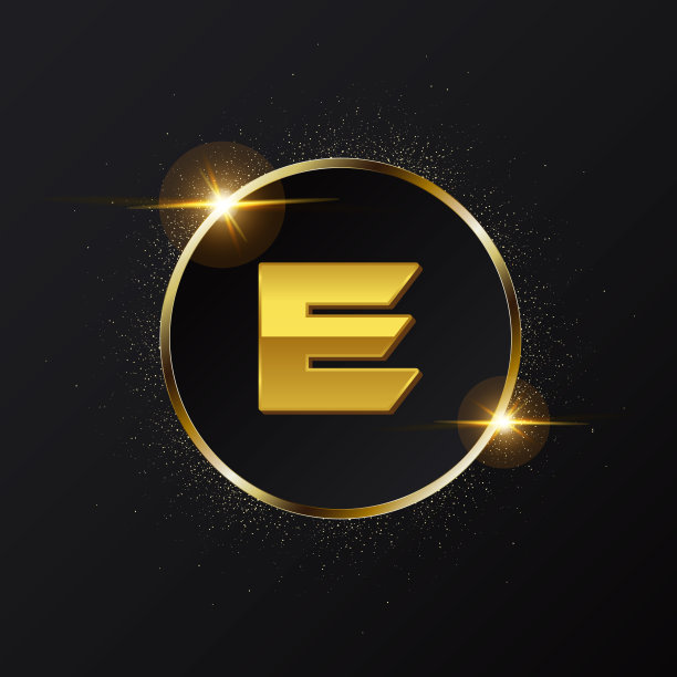 金色E字母标志，圆形字母E标志设计，贴片，字母组合，首字母标志，标志和符号，金色金属铬大写E字母图片下载