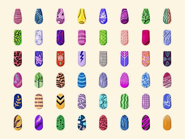 指甲装饰。涂女性指甲不同的装饰图片模板，最近的矢量打印有趣的美甲图片下载