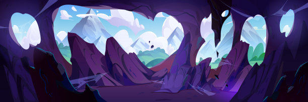 从洞内看山和森林。图片下载