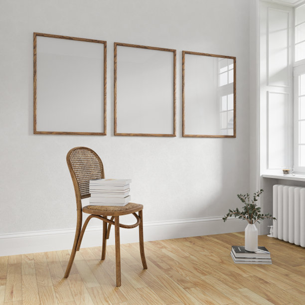 模型海报框架室内背景客厅舒适的斯堪的纳维亚风格在空图片和沙发在插图3d渲染。图片下载