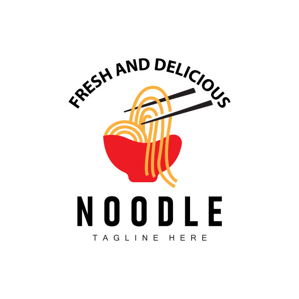 拉面标志简单的面条和碗的设计灵感中国食品模板插图图片下载