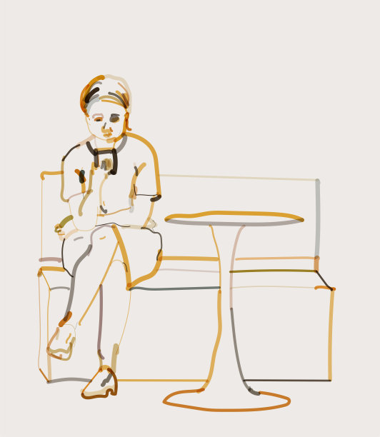 艺术时尚水彩画年轻女子坐在沙发上玩她的智能手机肖像图案图片下载