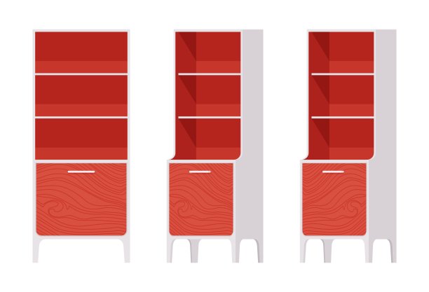 橱柜红色套装，厨房储物开架展示柜组织者图片下载