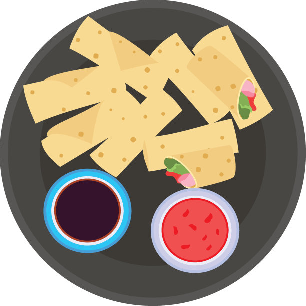 鸡肉蔬菜油炸春卷概念，东南亚糖醋点心矢量设计美食符号正宗地方菜肴符号国菜存量插图图片下载