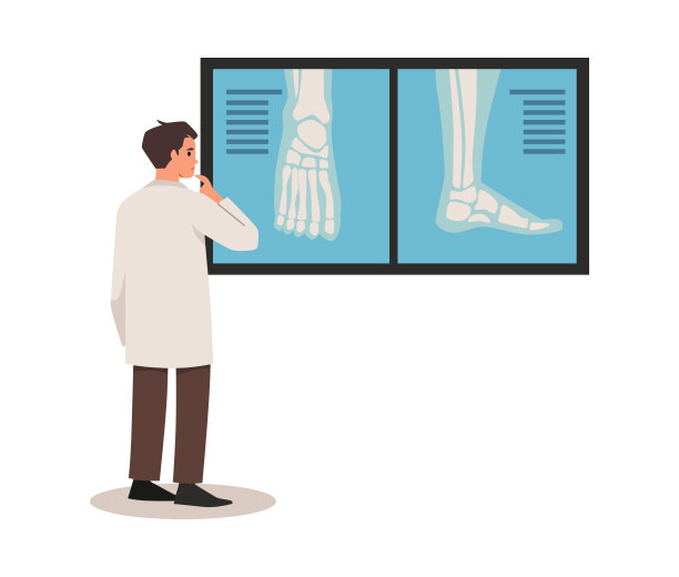 骨科医生检查关节的x光照片，腿，脚在医生办公室，治疗和保健矢量概念图片下载