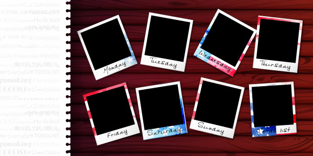 美国即时打印照片在抽象的木制背景。民族风格的创意周刊，有文字空间。图片下载