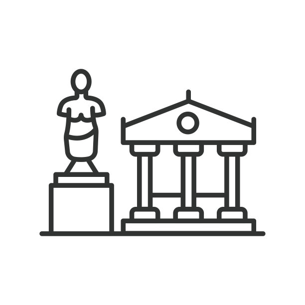 博物馆图标线条设计。美术馆、展览馆、画廊、历史、古代、博物馆巡展、展厅、画廊空间矢量插画。博物馆可编辑的笔画图标。图片下载