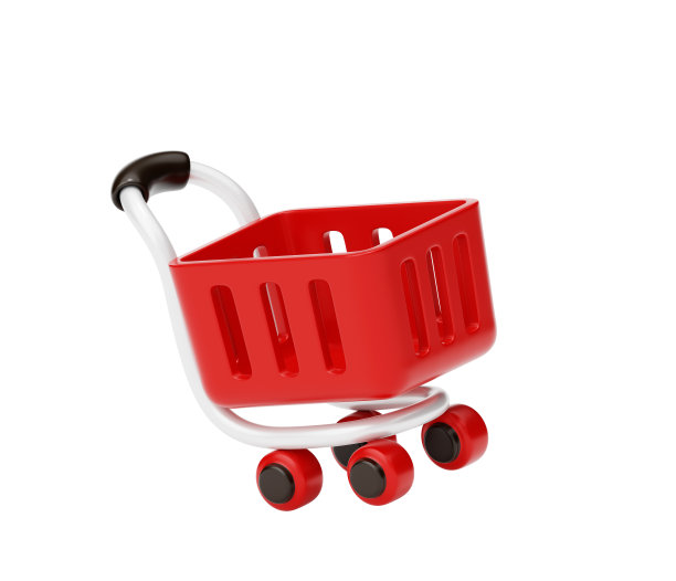 红色购物车网上购物概念3d图片下载