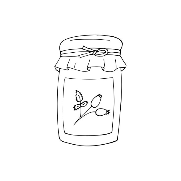 玫瑰果果酱装在玻璃罐里。自制果酱罐头。手绘插图孤立在一个白色的背景。图片下载