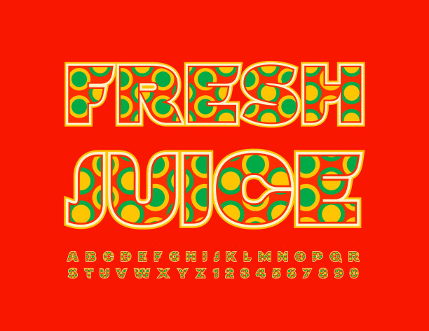 矢量广告徽章新鲜果汁与杂耍一套字母和数字图片下载