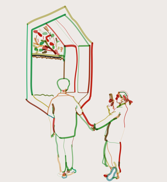 轮廓透明的水彩肖像图案，年轻的夫妇用手机在窗边拍照图片下载