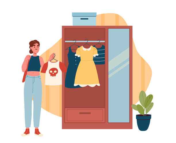 女孩在衣橱矢量概念图片下载