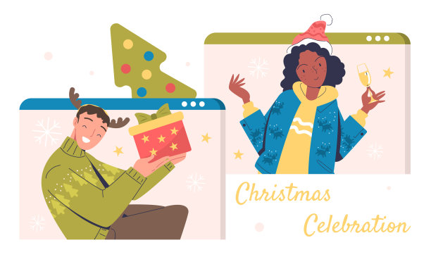 在线圣诞视频呼叫矢量图片下载
