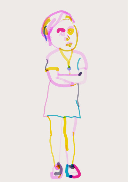 艺术漫画少女站立，轮廓水彩肖像图案图片下载