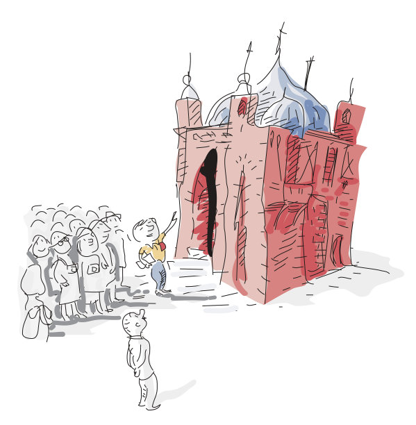 导游带游客参观历史悠久的宫殿图片下载