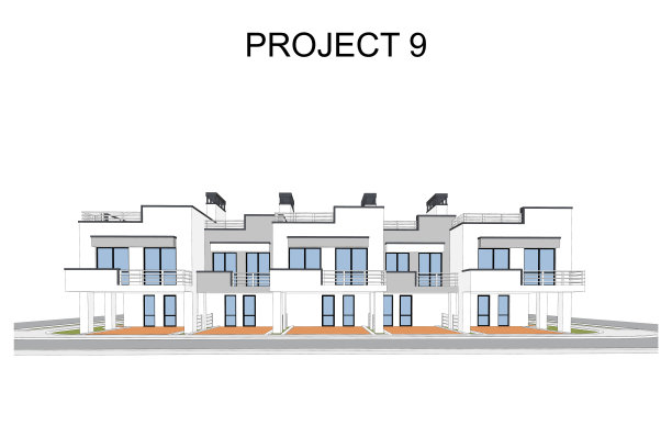 详细的建筑两层联排别墅蓝图和图纸。图片下载