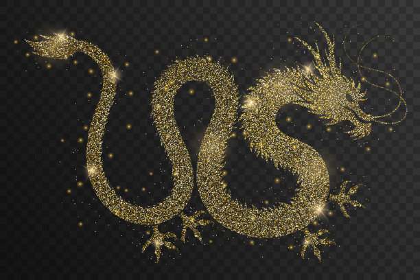金光闪闪的透明中国龙剪影。新年灯光效果的节日背景，贺卡，邀请，网页横幅。图片下载