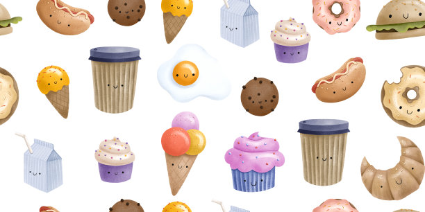 有趣的无缝模式与美味的快餐和面包店与饮料图片下载