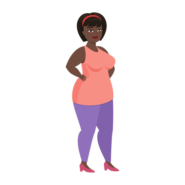 胖乎乎的女人穿着便服站着，快乐的超重女孩图片下载