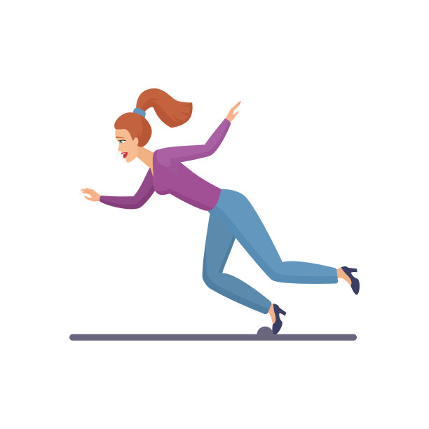 女人在路上奔跑，女孩在障碍物上滑倒了图片下载