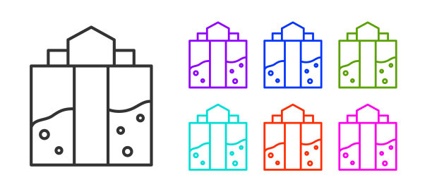 矿井入口图标孤立在白色背景上。设置图标彩色。向量图片下载