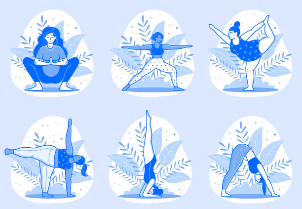 不同的女性在线条艺术中做瑜伽图片下载