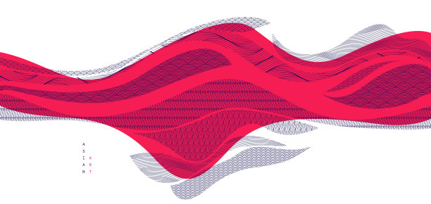 自然艺术东方日本风格的矢量抽象背景在红色，流动像水的形状和线条与纹理。图片下载