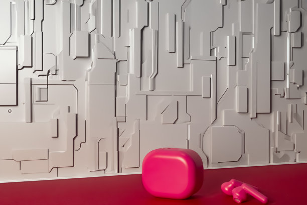 粉色耳机几何抽象在未来主义的墙上图片下载