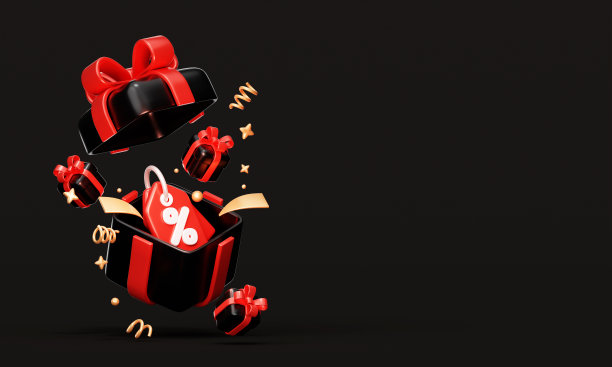 黑色礼盒与折扣券和金五彩纸屑黑色星期五购物概念3d横幅背景图片下载