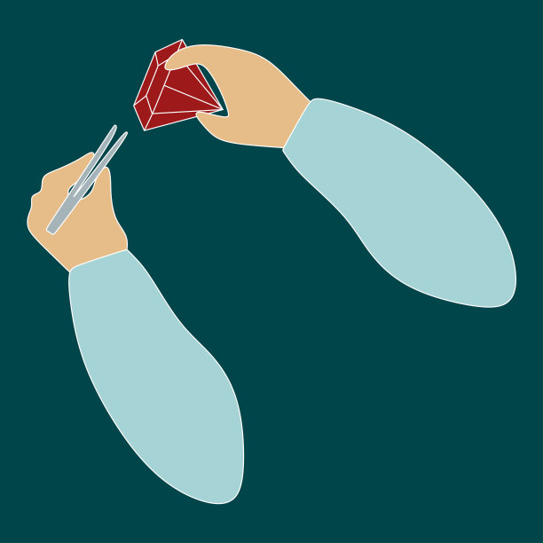 扁平珠宝商的手拿镊子和大红宝石宝石。红色辉煌的图标。珠宝商的职业。珠宝商日卡。矢量卡通插图孤立的白色。珠宝制作概念。图片下载