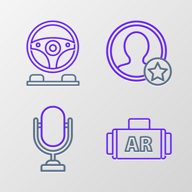 设置线Ar，增强现实，麦克风，高级创建帐户屏幕和赛车模拟器座舱图标。向量图片下载