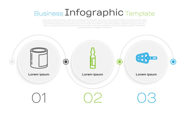 集罐头食品，宠物小瓶医疗和狗口套。业务信息图表模板。向量图片下载