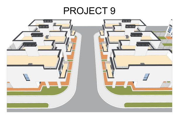 详细的建筑两层联排别墅蓝图和图纸。图片下载