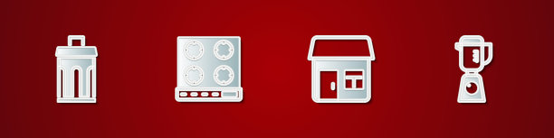 设置垃圾桶，煤气灶，房子和搅拌机图标。向量图片下载