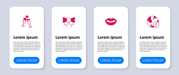 设置国际妇女节，微笑的嘴唇，礼物蝴蝶结和一杯香槟。业务信息图表模板。向量图片下载