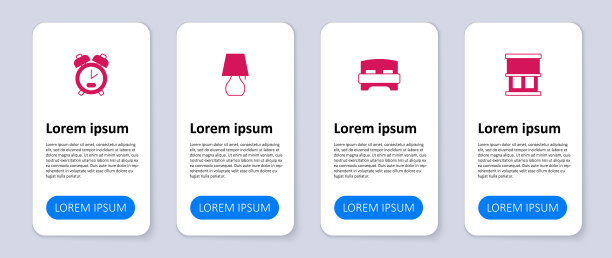 设置窗户，窗帘，大床，台灯和闹钟。业务信息图表模板。向量图片下载