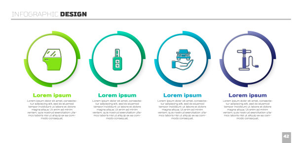 设置车门，遥控钥匙，汽车服务检查汽车和气泵。业务信息图表模板。向量图片下载