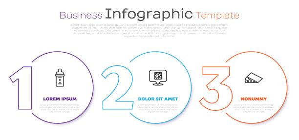 设置线婴儿牛奶在一个瓶子里，奶酪和。业务信息图表模板。向量图片下载