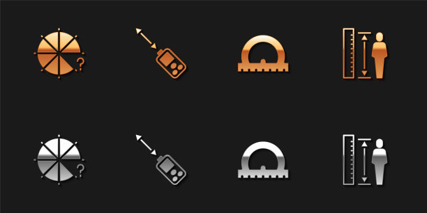 设置圆片，激光测距仪，量角器和测量高度体图标。向量图片下载