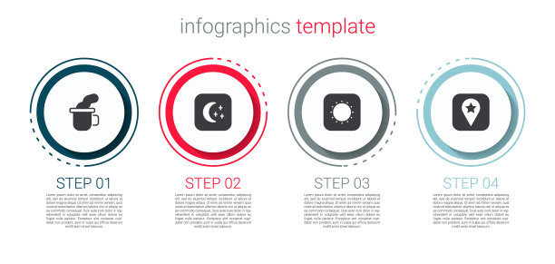 准备好茶，月亮和星星，太阳和露营地点。业务信息图表模板。向量图片下载